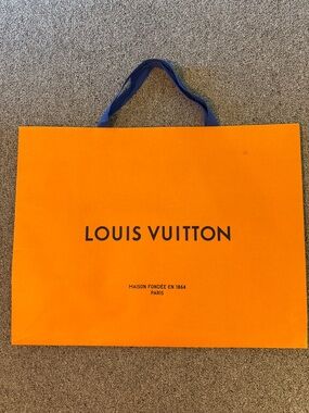Louis Vuitton Orange Paper bag with Blue Handles